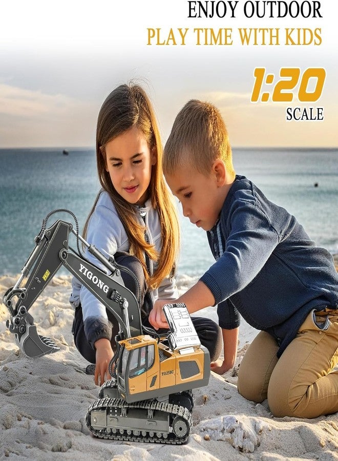 JOYJAY Remote Control Excavator 11 Channel RC Excavator Truck Toys 1/20 Scale 2.4Ghz Construction Vehicles with Metal Shovel 680° Rotation for Kids Boys Age 4-7 8 9 10 Year Old (Yellow) - Image 4